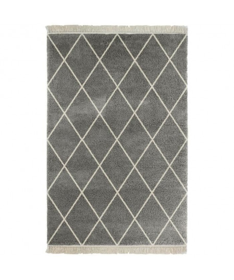 MOGADOR Tapis de salon berbere aspect laineux avec franges  100% Polypropylene  100 x 150 cm  Gris