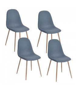 CHARLTON Lot de 4 chaises de salle a manger  Métal imprimé bois revetu de tissu bleu  Scandinave  L 43 x P 55 cm