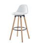 BRIT Tabouret de bar en bois hetre massif  Revetement simili blanc  Scandinave  Assise hauteur 70.5 cm