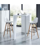 BRIT Tabouret de bar en bois hetre massif  Revetement simili blanc  Scandinave  Assise hauteur 70.5 cm