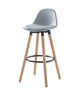 BRIT Tabouret de bar en bois hetre massif  Revetement simili gris  Scandinave  Assise hauteur 70.5cm