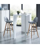 BRIT Tabouret de bar en bois hetre massif  Revetement simili gris  Scandinave  Assise hauteur 70.5cm