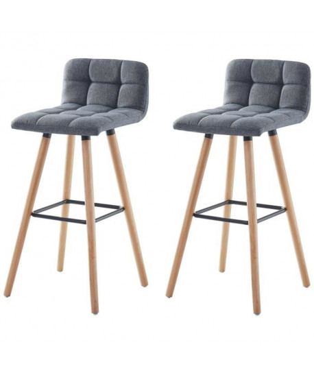 STINA Lot de bar 2 tabourets de bar en bois hetre massif  Revetement tissu gris anthracite  Scandinave  L 42 x P 49 cm