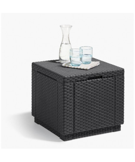 ALLIBERT JARDIN Table cube imitation rotin tressé avec rangement de 60 l  42x42x39 cm  Graphite