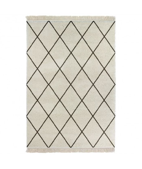 MOGADOR Tapis de salon berbere aspect laineux avec franges  100% Polypropylene  150 x 220cm  Beige