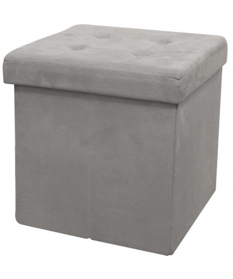 Pouf coffre de rangement pliable 37,5x37,5x37,5 cm  suédine Gris Clair