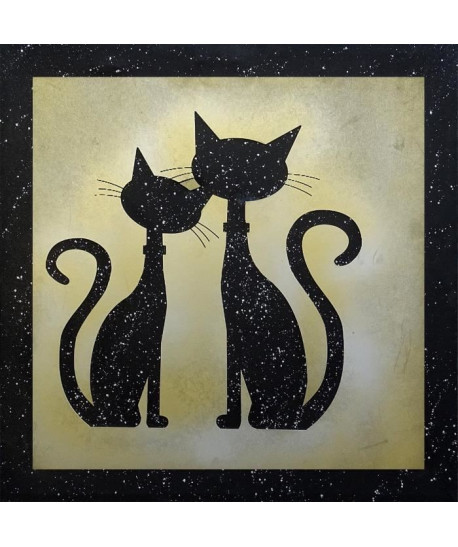 Tableau déco Toile peinte a la main 60x60  Chats noir doré