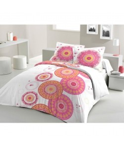 LOVELY HOME Parure de couette 100% coton MANDALA  1 Housse de couette 200x200 cm  2 Taies d\'Oreillers 65x65 cm  Blanc