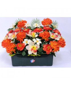 Fleur artificielle Jardiniere TGM de chrysanthemes renoncules lys  Orange