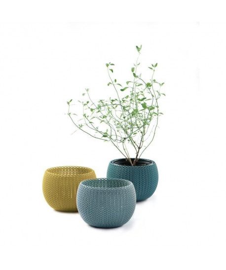 Petits caches pots décoration 15cm  Bleu gris jaune