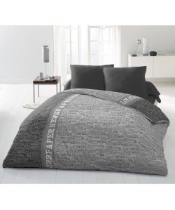 NEWSPAPER Parure de couette Microfibre 100% Polyester  1 housse de couette 220x240cm  2 taies 63x63cm  Gris