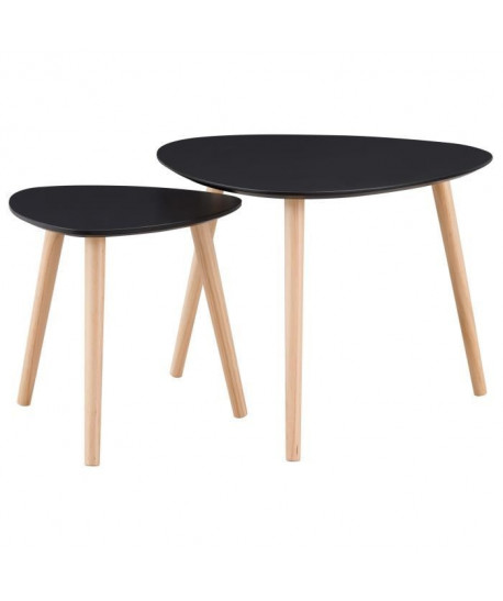 GALET 2 tables gigognes style contemporain noir laqué mat  L 60 x l 60 cm et L 40 x l 40 cm