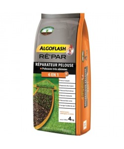 ALGOFLASH Mélange 6 en 1 : Engrais3 types de SemencesTourbe de cocoLithothamne, pour réparation pelouse tres abîmée  4kg
