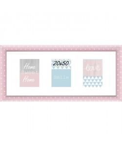 Cadre multivue  3 vues  20x50 cm  Rose avec pois blancs  MDF  Moulure 2,8 cm