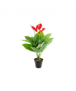 Pot de fleur et fleurs déco  PVC  58 cm  Rouge