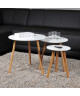 VENUS 3 tables gigognes rondes scandinave blanc laqué avec pieds en bois massif  L 50 x l 50 cm  L 40 x l 40 cm et L 30 x l 30 