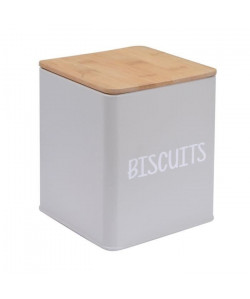 FRANDIS Boîte a biscuits en métal et bois  9,5 x 9,5 x 14 cm  Gris mat
