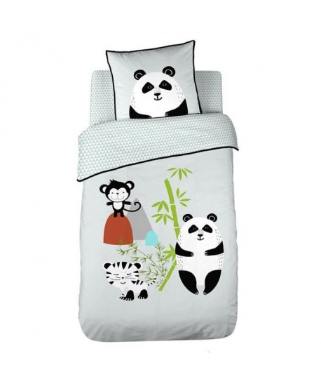 COTE DECO KIDS Panda Housse de Couette 100% Coton  140x200 cm avec 1 taie 63x63 cm