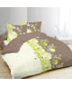 VISION Parure de couette ZENYA 100% coton  1 housse de couette 240x260 cm  2 taies 65x65 cm marron, blanc et vert