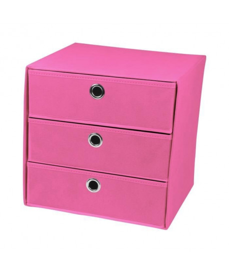 Cube de rangement intissé 3 tiroirs 31x29x31 cm Fuchsia