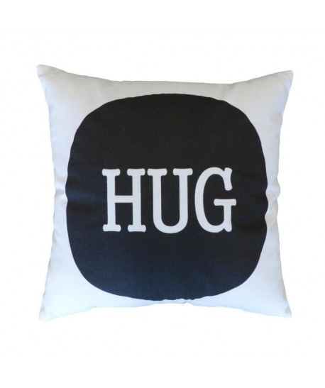 Coussin a message HUG 38x38 cm blanc et noir