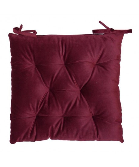 Galette de chaise velours 8 points 40x40 cm bordeaux