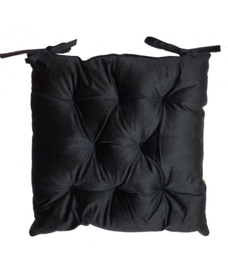 Galette de chaise velours 8 points 40x40 cm noir