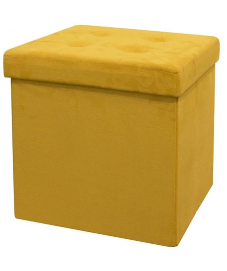 Pouf coffre de rangement pliable 37,5x37,5x37,5 cm  suédine Jaune