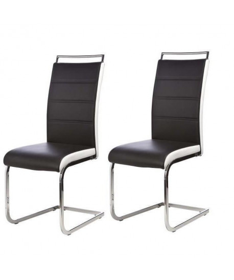 DYLAN Lot de 2 chaises de salle a manger  Simili noir et blanc  Contemporain  L 42,5  x56 cm