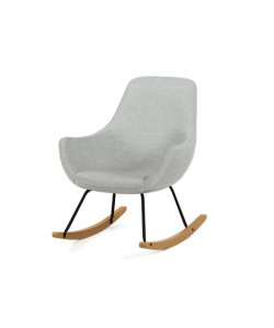 NORTON Fauteuil Rocking Chair en tissu gris  Pieds bascule en bois et métal  Vintage  L 69 x P 76,3 cm