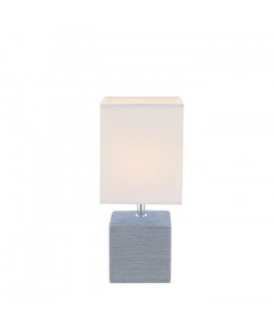 Lampe a poser céramique  Tissu blanc  Interrupteur  13x11x29 cm   Gris