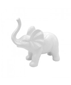 HOMEA Eléphant déco en céramique 22,7x10,6xH20 cm blanc