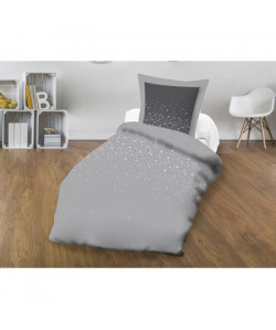 SOLEIL D\'OCRE Parure de couette Microfibre STRASS  1 Housse de couette 140x200 cm  1 Taie d\'Oreiller 63x63 cm  Gris perle