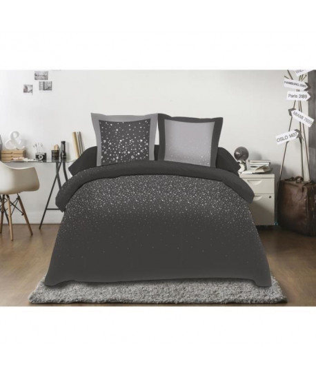 SOLEIL D\'OCRE Parure de couette Microfibre STRASS  1 Housse de couette 220x240 cm  2 Taies d\'Oreillers 63x63 cm  Gris anthraci