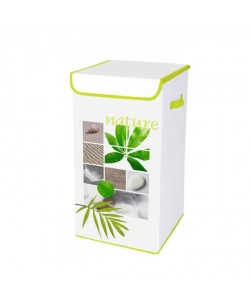 HOMEA Coffre a linge avec couvercle Végétal 30x30x60 cm blanc et vert