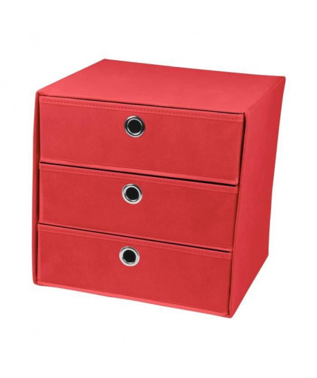 Cube de rangement intissé 3 tiroirs 31x29x31 cm Rouge