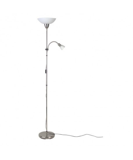 BRILLIANT Lampadaire avec liseuse Darlington hauteur 178 cm Ř28 cm E27 60W acier et blanc