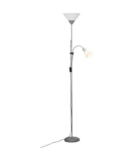 Lampadaire Spari LED avec liseuse hauteur 180 cm E27 60W argent et blanc