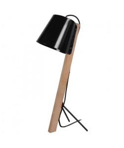 FITZGERALD Lampe bureau, bois, pied fil métal, abajour métal, hauteur 60 cm, noir