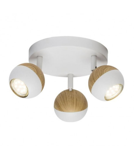 SCAN Plafonnier LED spirale 3L en métal  11x18cm  Blanc / bois clair