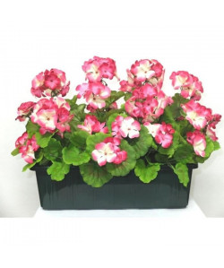 Jardiniere de géraniums artificiels  Rose  H 35 Cm L 50 cm