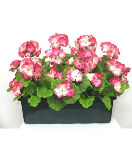 Jardiniere de géraniums artificiels  Rose  H 35 Cm L 50 cm