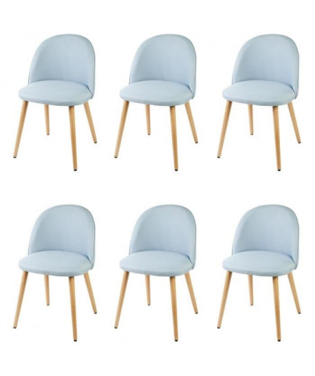 MACARON Lot de 6 chaises de salle a manger  Tissu bleu pastel  Scandinave  L 50 x P 50 cm