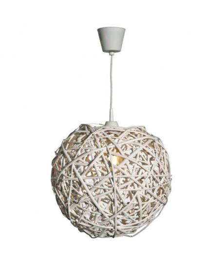 Natura Lustre  suspension perforée en osier Ř35 cm. Coloris blanc