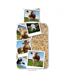 GOOD MORNING Parure de couette Coton COWS  1 housse de couette 140x200cm  1 taie d\'oreiller 60x70cm  Multicolore