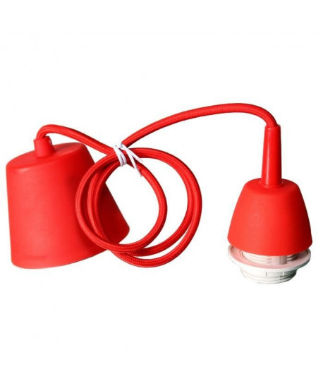 Cordon électrique pour suspension douille E27 60W max, câble tissu tressé rouge longueur 100cm