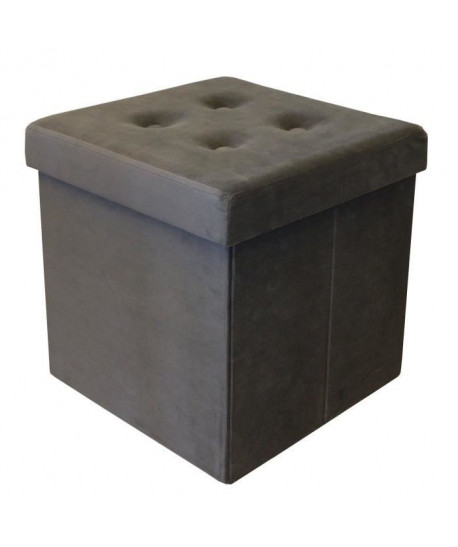 Pouf coffre de rangement pliable Velours  35x35cm  GRIS