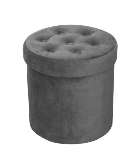 Pouf coffre de rangement pliable velours rond  35x35cm  Gris