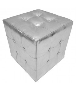 Pouf capitonné CHESTER  32x32x33 cm  Gris argenté