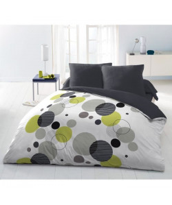 Couette imprimée Microfibre CHUPPS 220x240 cm blanc, anis et noir